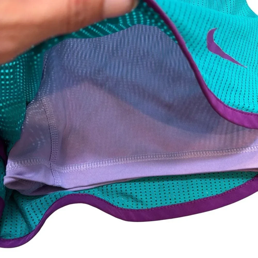 Ladies Nike Dri-Fit Teal‎ and Purple Mesh Athletic Shorts Lined Size Medium